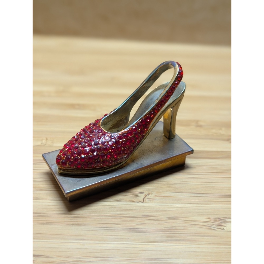 Trinket Pill Box Stiletto High Heel Figurine Ruby Red Slipper Sling Crystal